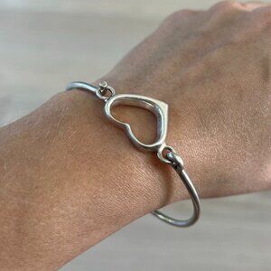90's Vintage Sterling Silver 925 Heart Shaped Cuff Bracelet | 7 inch
